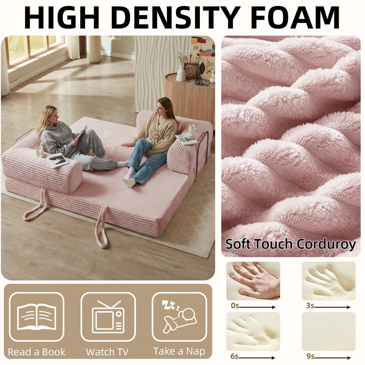 Pink 81 Inch Convertible Folding Sofa Bed K13912