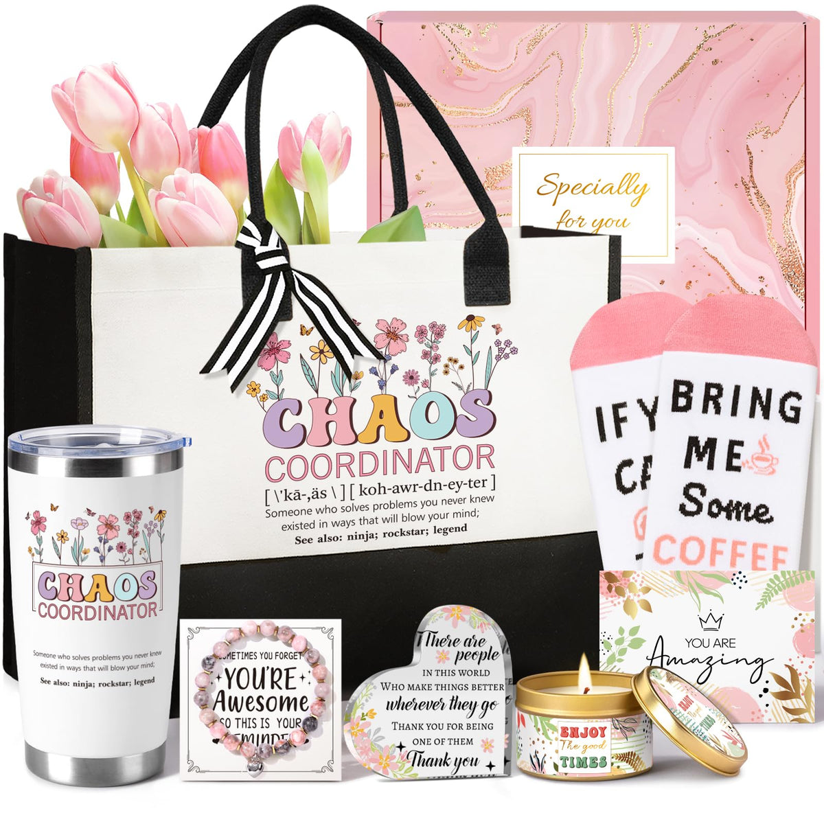 Appreciation Gift Basket with Tumbler Canvas Tote Bag J746396