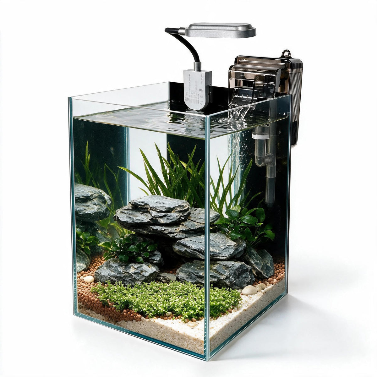 1.5 Gallon Glass Aquarium Starter Kit with Filter and LED Light T7208