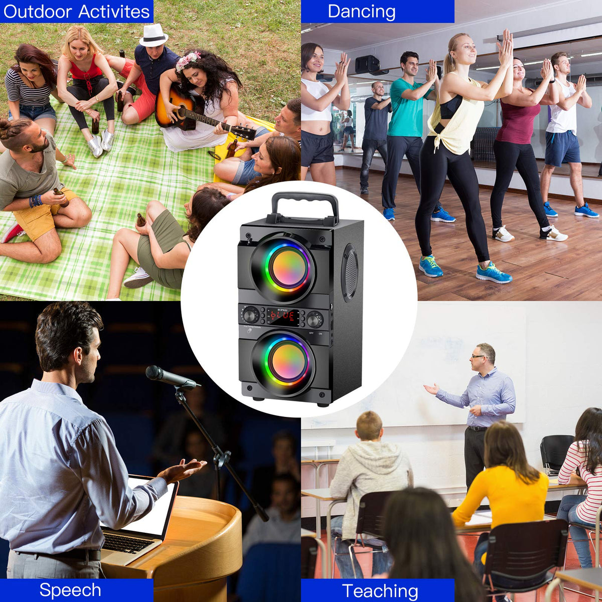Portable Bluetooth Speaker with Double Subwoofer Heavy Bass W608300