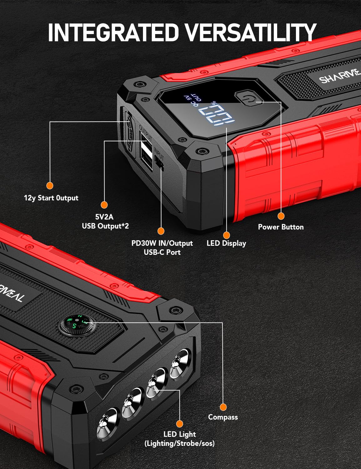 8000A 12V Portable Jump Starter with PD 30W Charger V698400