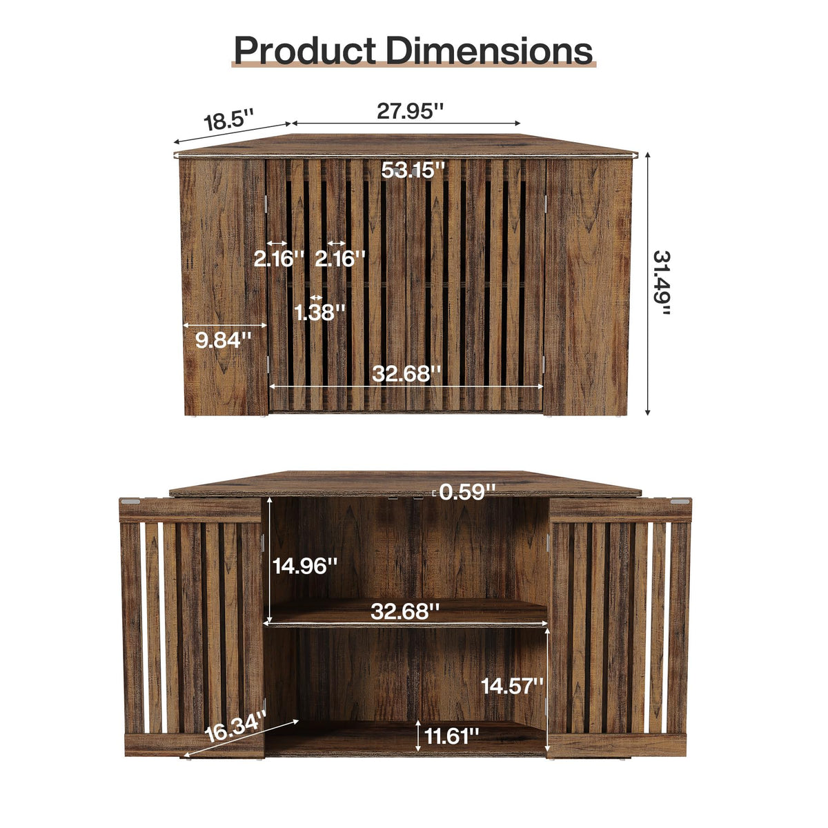 53" Farmhouse Corner TV Stand with Storage O3393