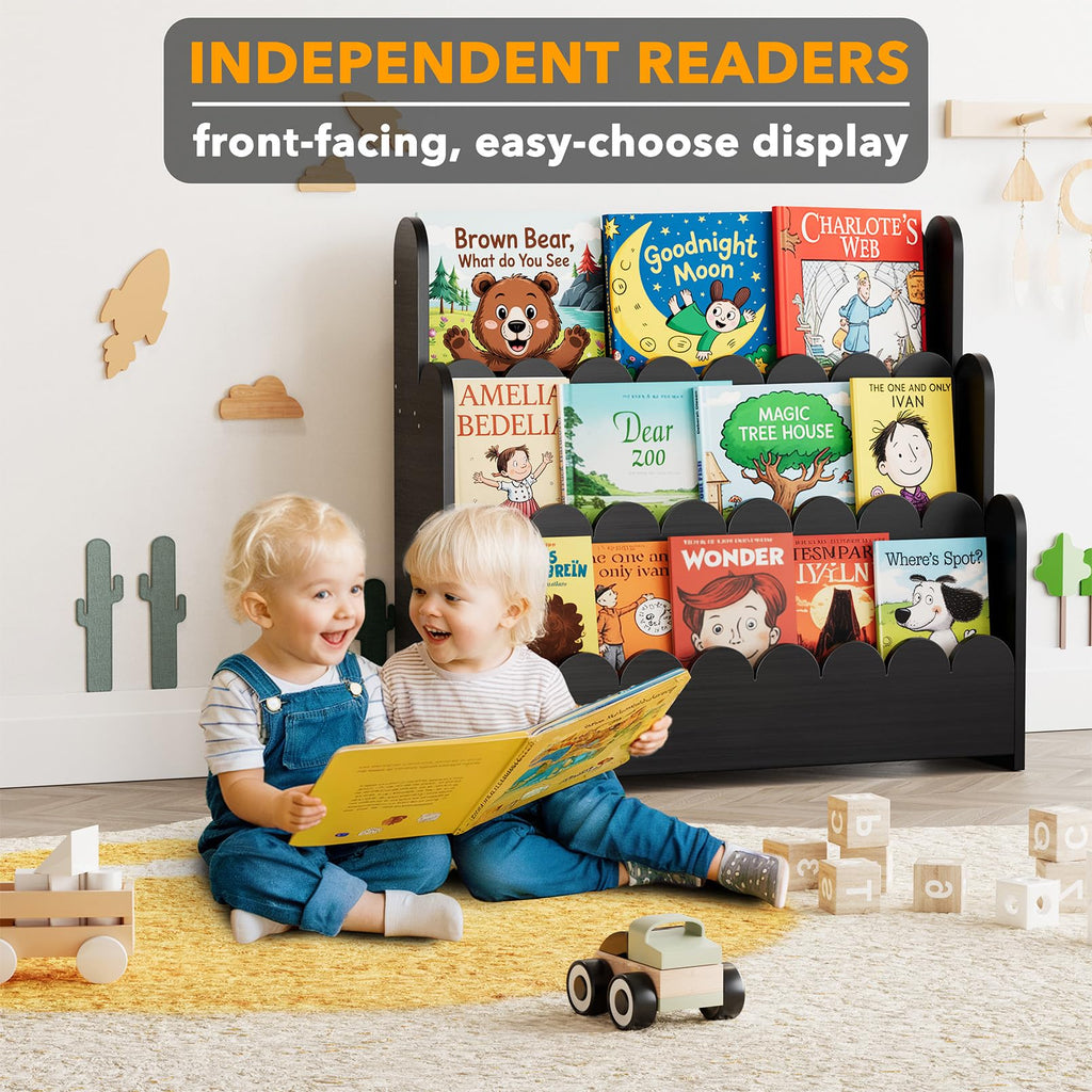 Black 3-Tier Scalloped Wooden Bookshelf Z641690