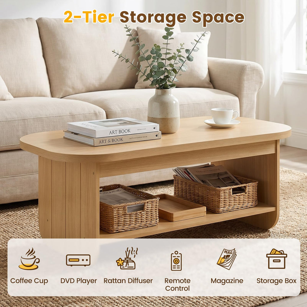 2-Tier Oval Coffee Table with Storage Shelf E2862