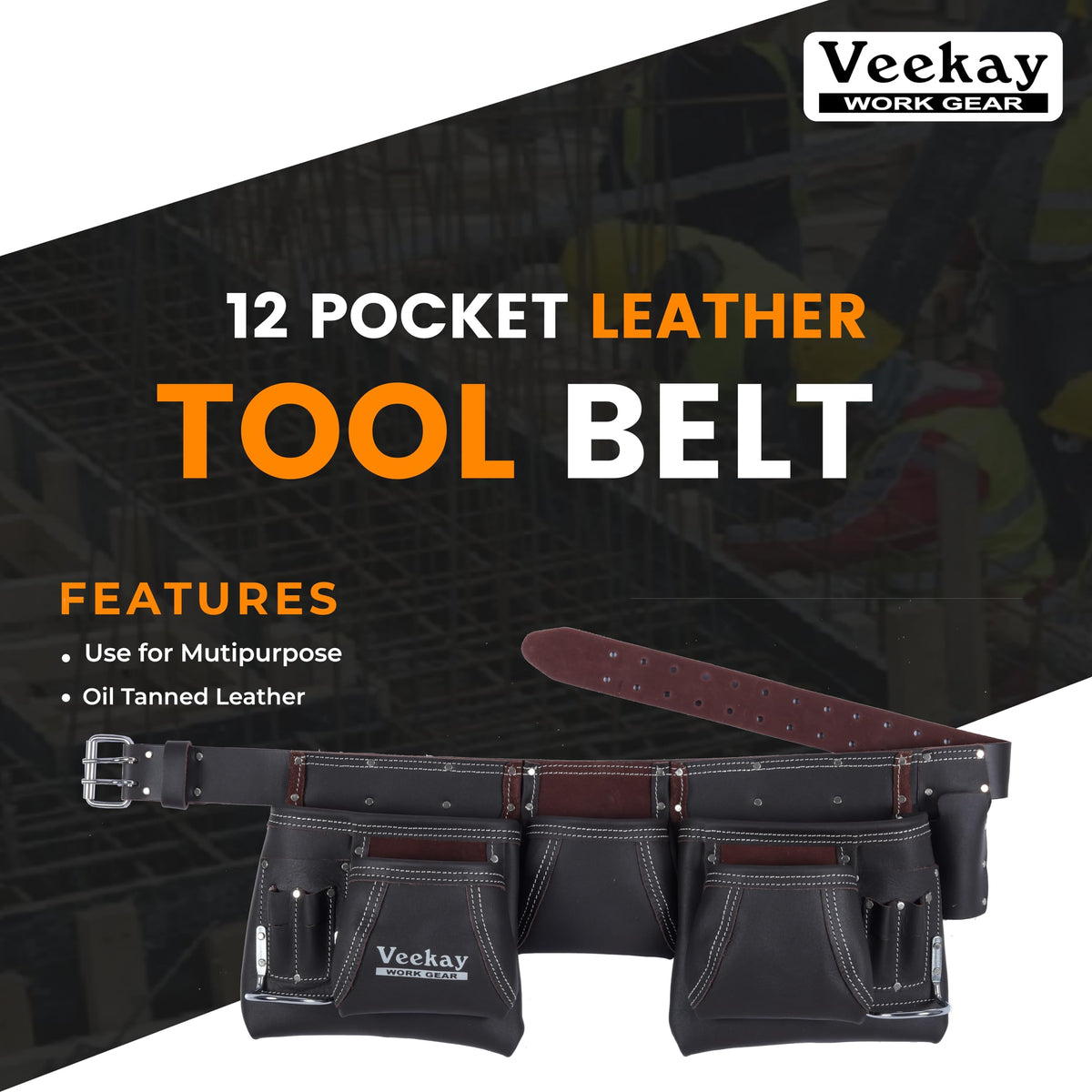 Brown Leather 2-Inch Tool Belt with 12 Pockets W54437