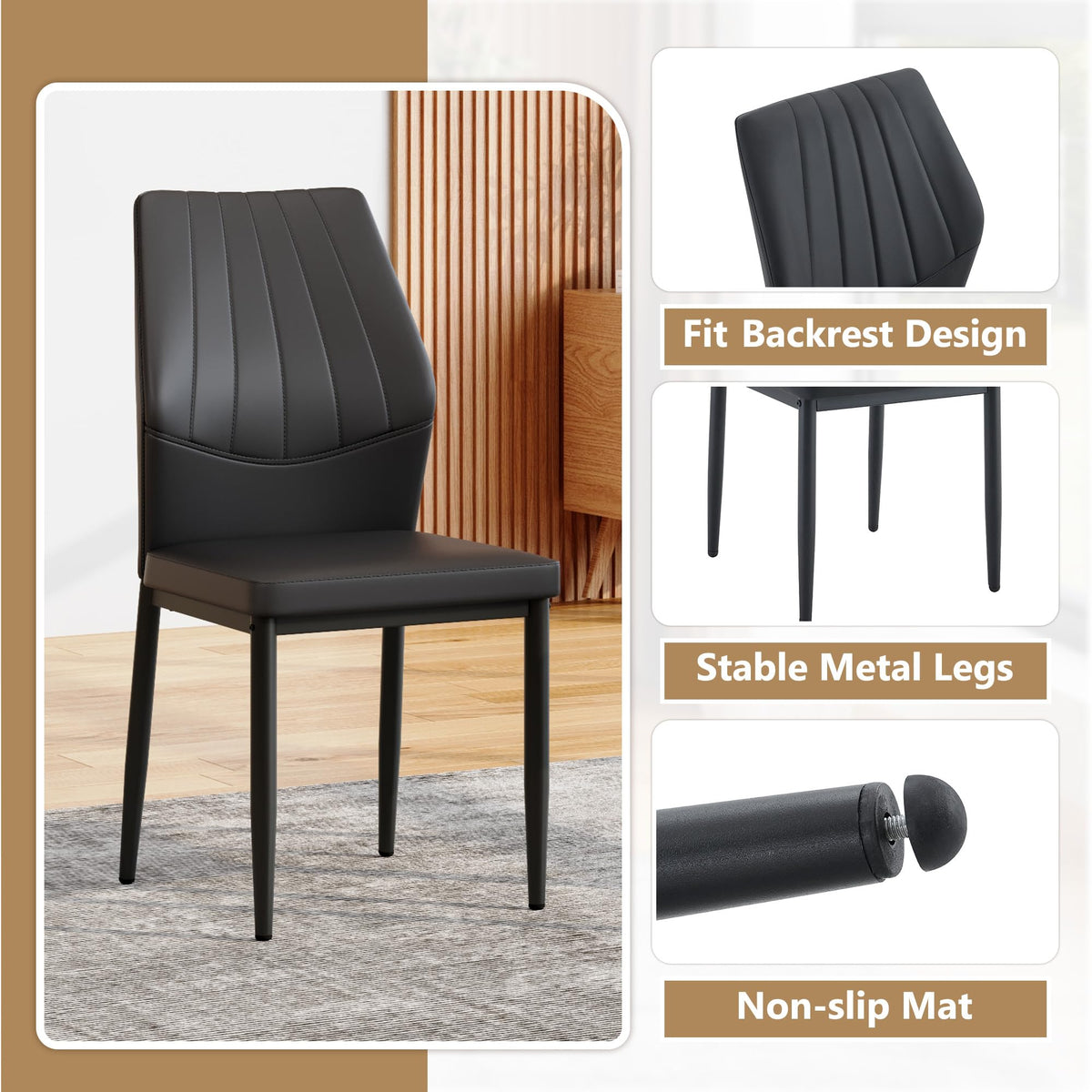 Black PU Leather Dining Chairs Set of 4 U247