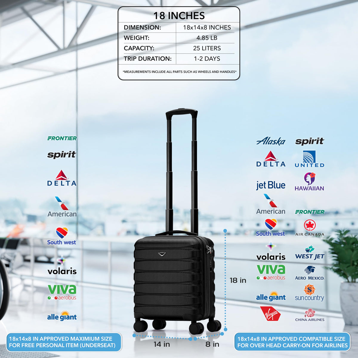 18x14x8" Hardside Carry On Suitcase with TSA Lock & USB Port O13352