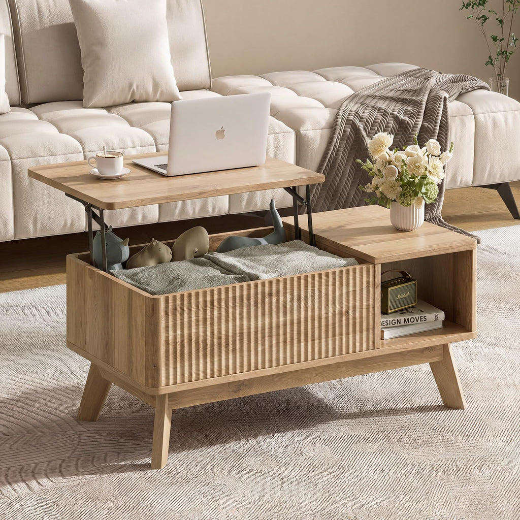 Lift Top Fluted Hidden Storage Coffee Table P310