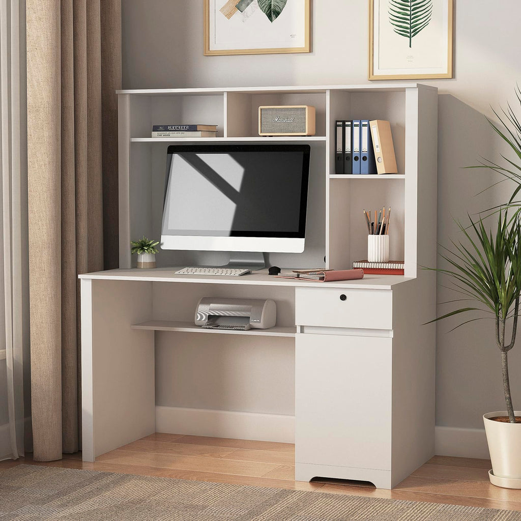 White Desk with Hutch and Drawers G339