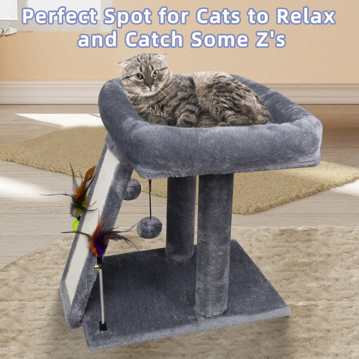 Grey Cat Tree Tower with Scratching Post C514528
