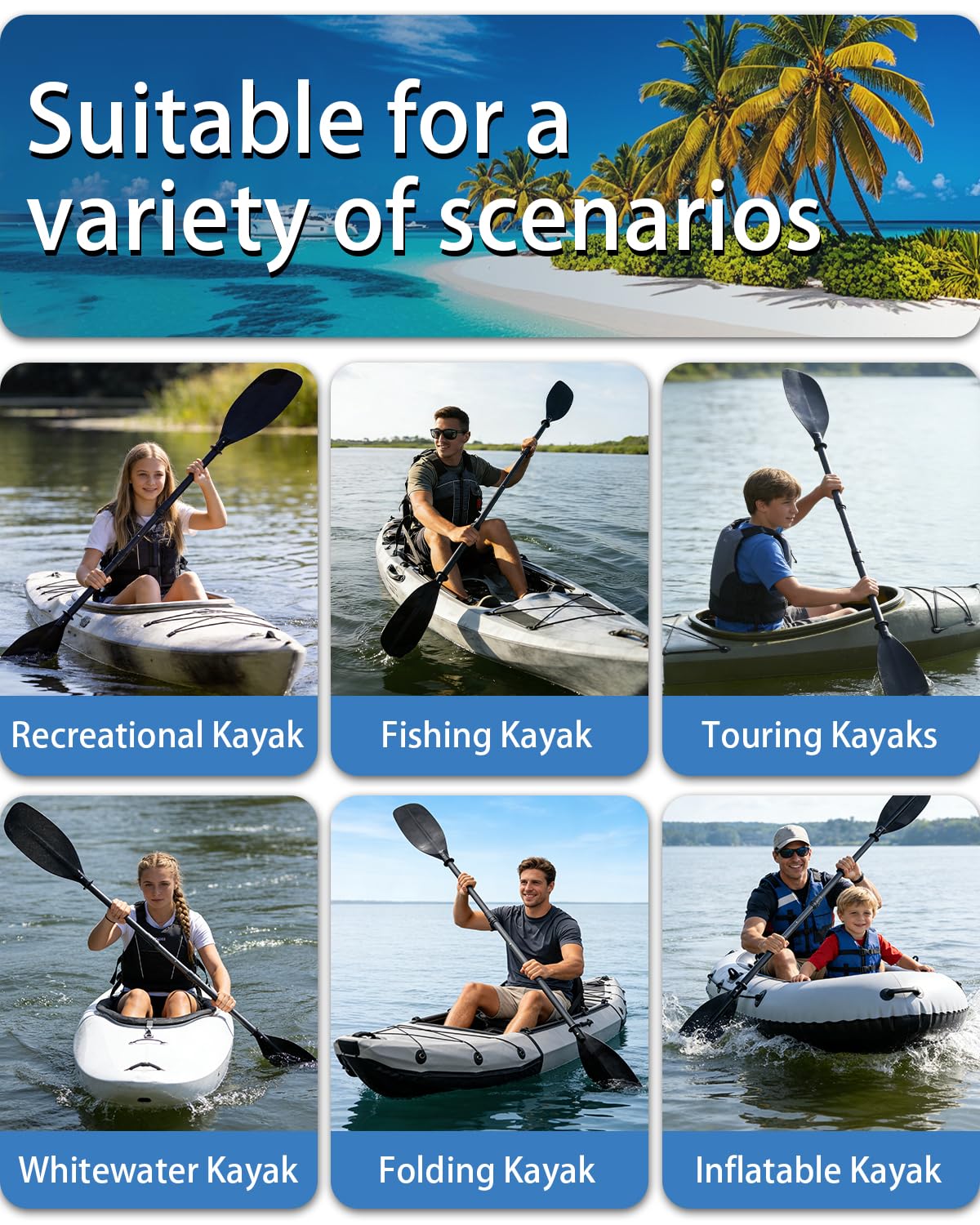 Adjustable Telescopic Kayak Paddle Stainless Steel Shaft Fiberglass Blades X9212