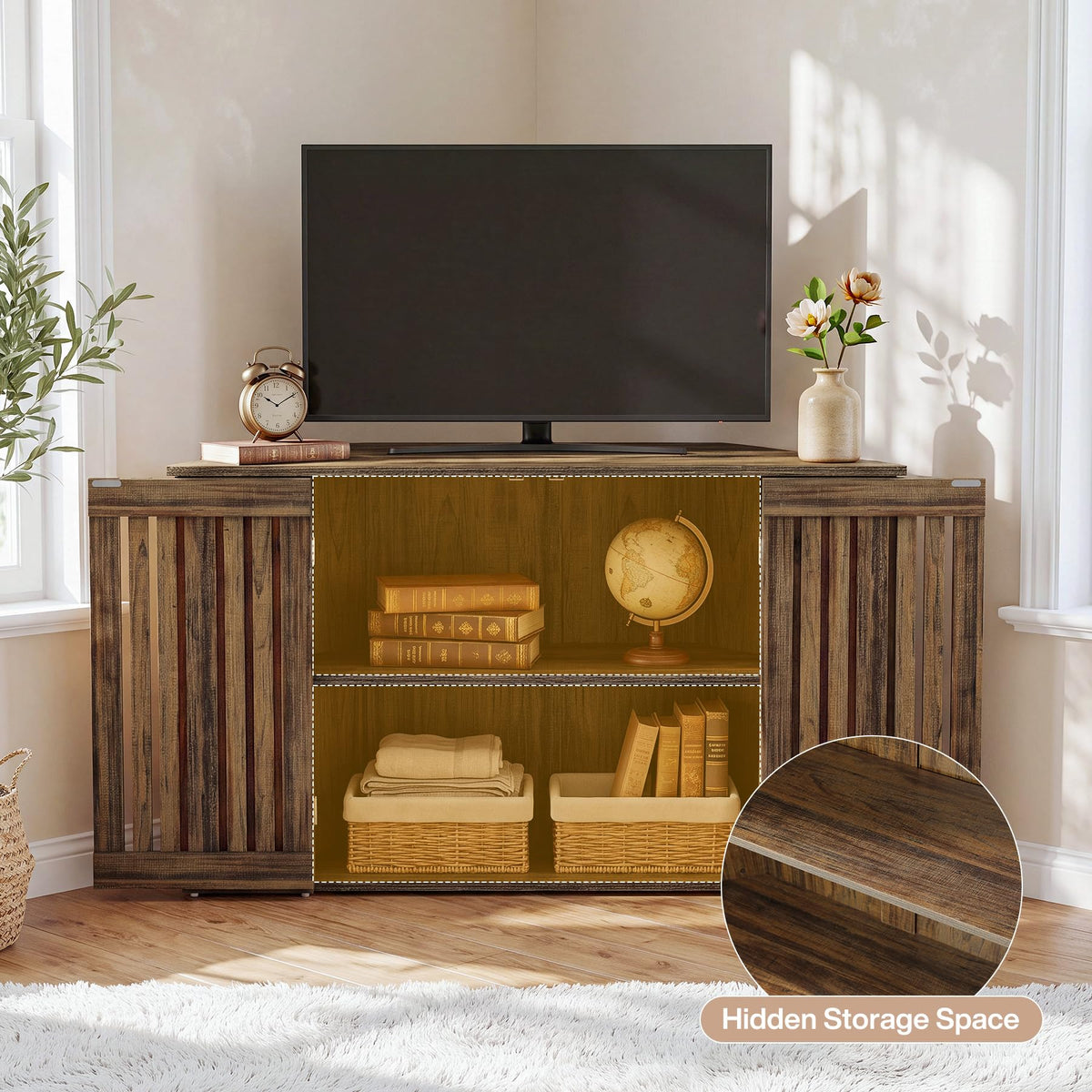53" Farmhouse Corner TV Stand with Storage O3393