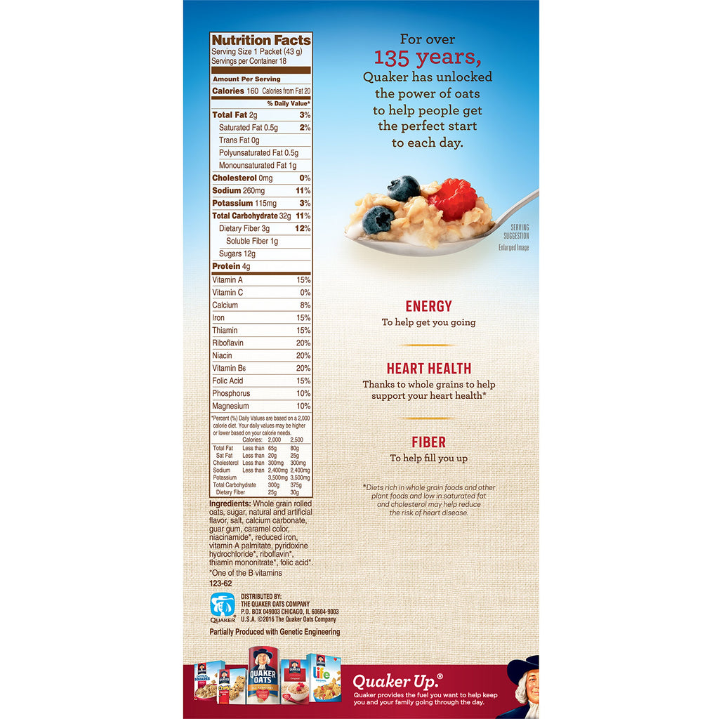 Instant Oatmeal Maple Brown Sugar 18 Count Pack of 4 H8170