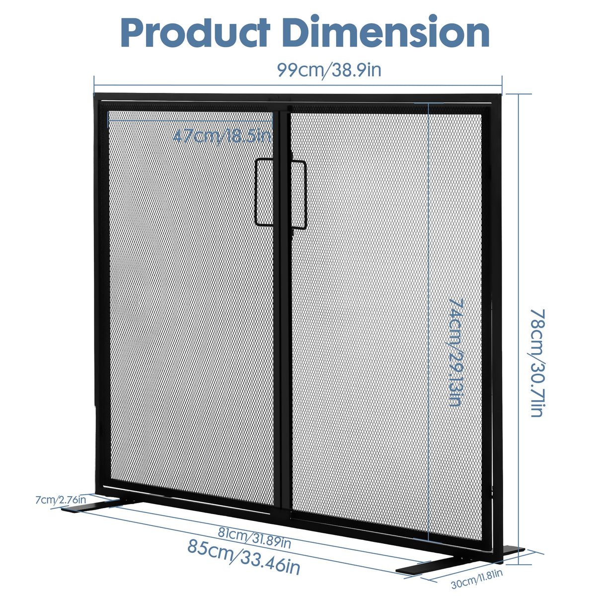 Black 2 Panel Fireplace Screen with Hinged Doors D6510