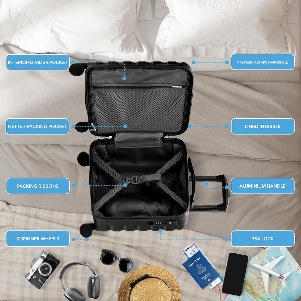18x14x8" Hardside Carry On Suitcase with TSA Lock & USB Port O13352