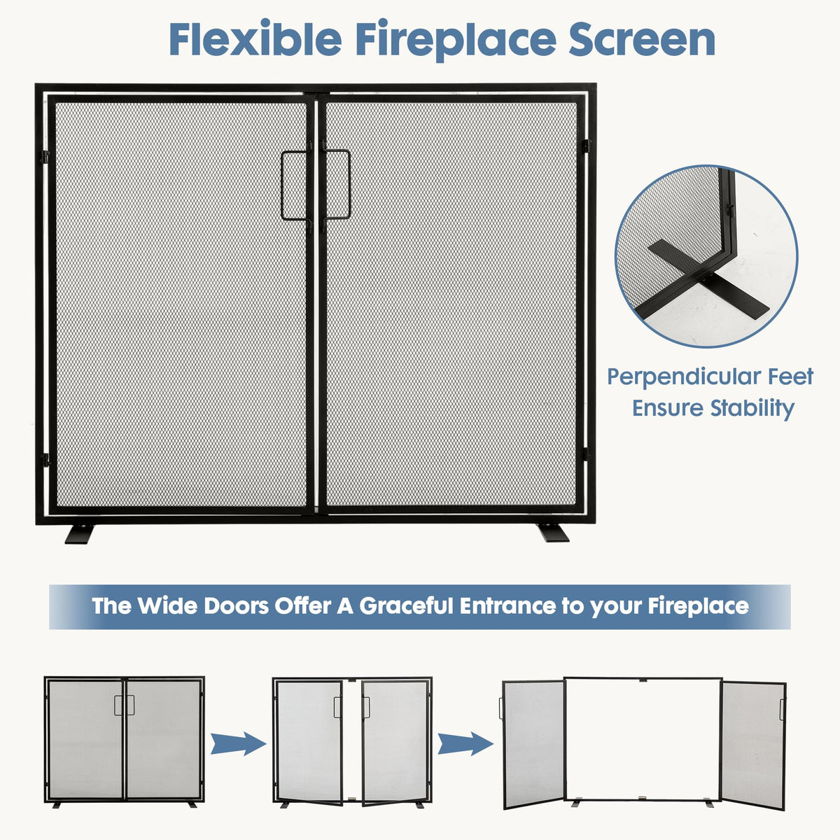 Black 2 Panel Fireplace Screen with Hinged Doors D6510