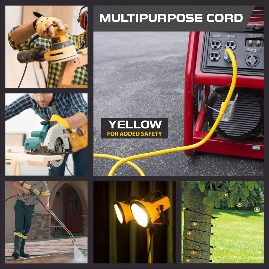 14 Gauge Heavy Duty Extension Cord, 100 Ft Yellow SJTW Y72450