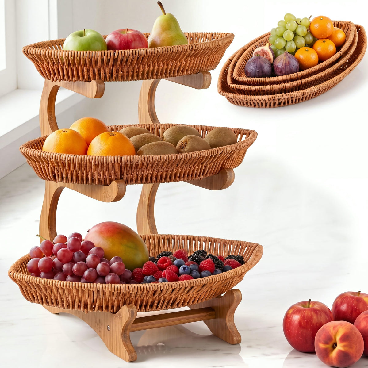 3 Tier Rattan Fruit Basket B347