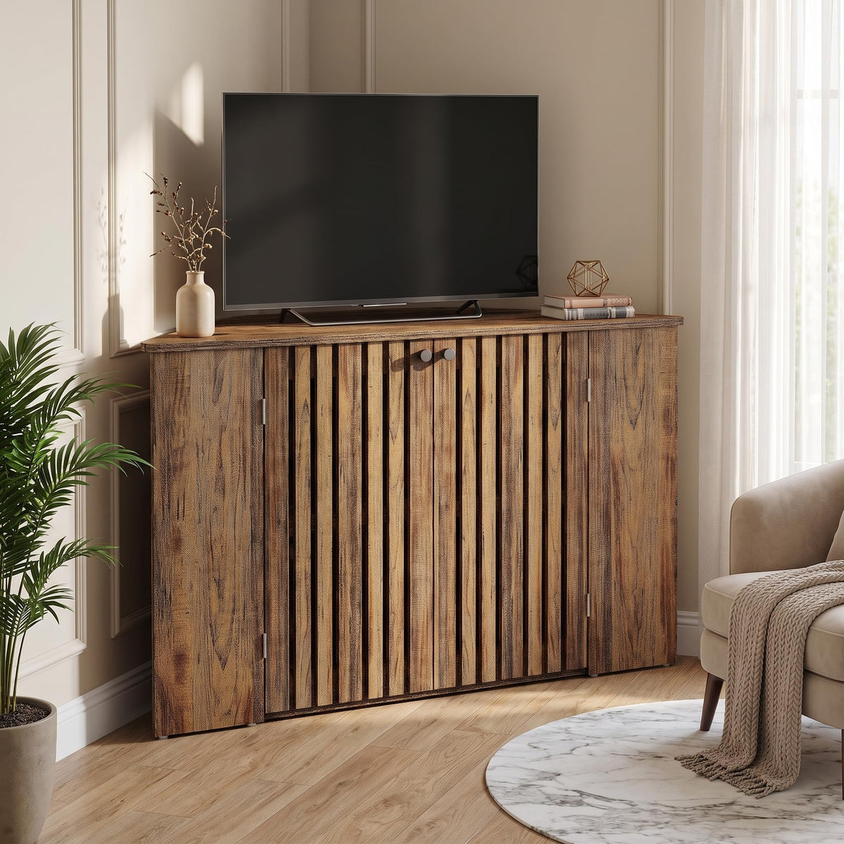 53" Farmhouse Corner TV Stand with Storage O3393