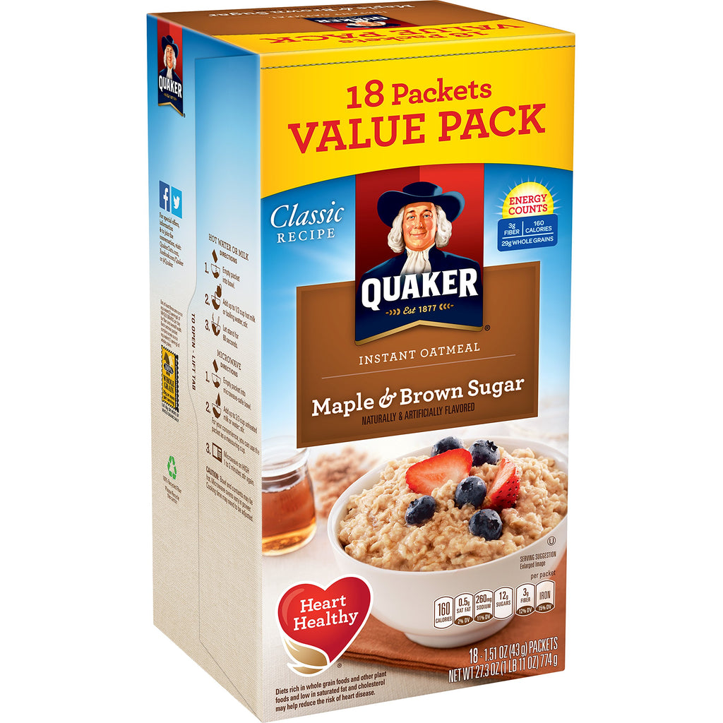 Instant Oatmeal Maple Brown Sugar 18 Count Pack of 4 H8170