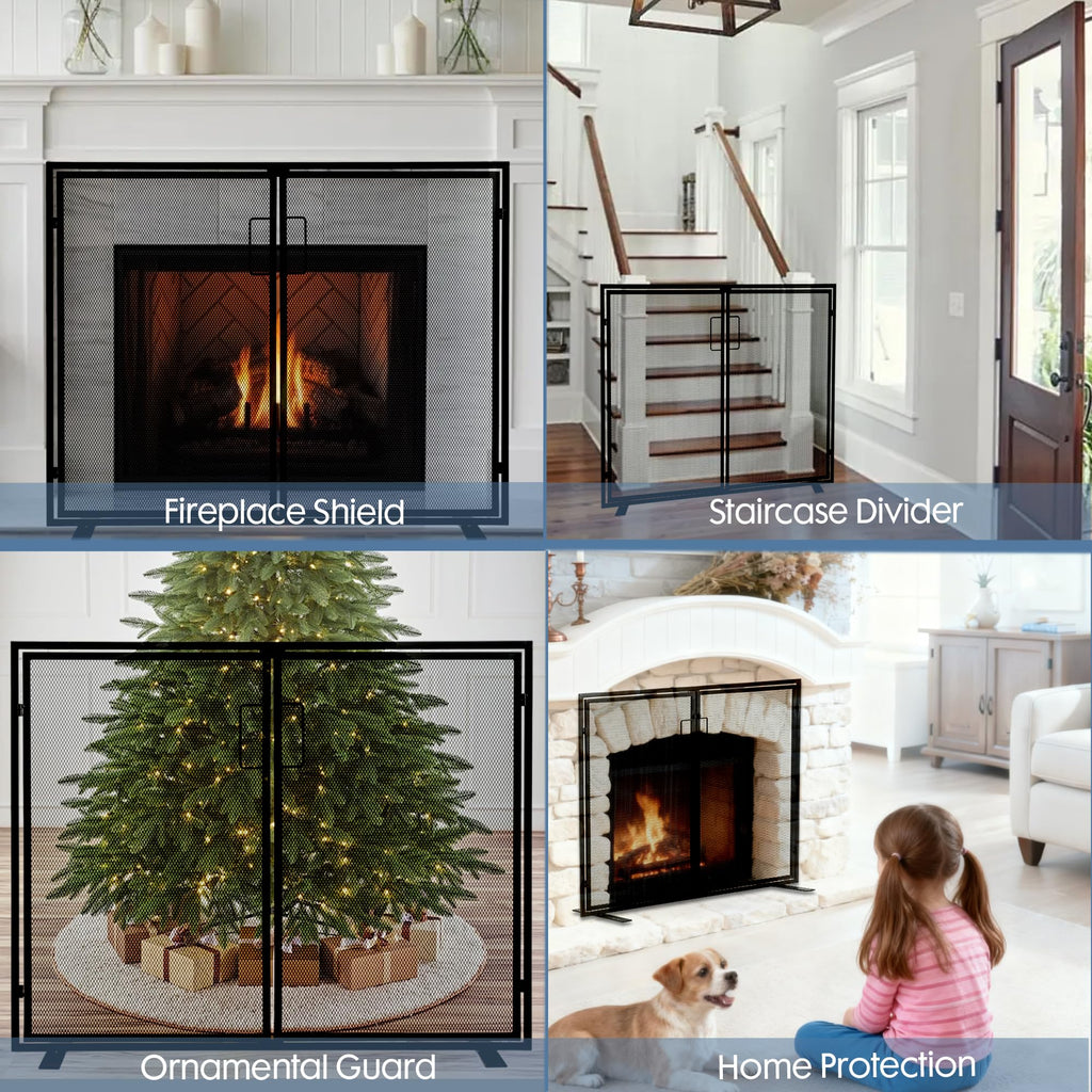 Black 2 Panel Fireplace Screen with Hinged Doors D6510