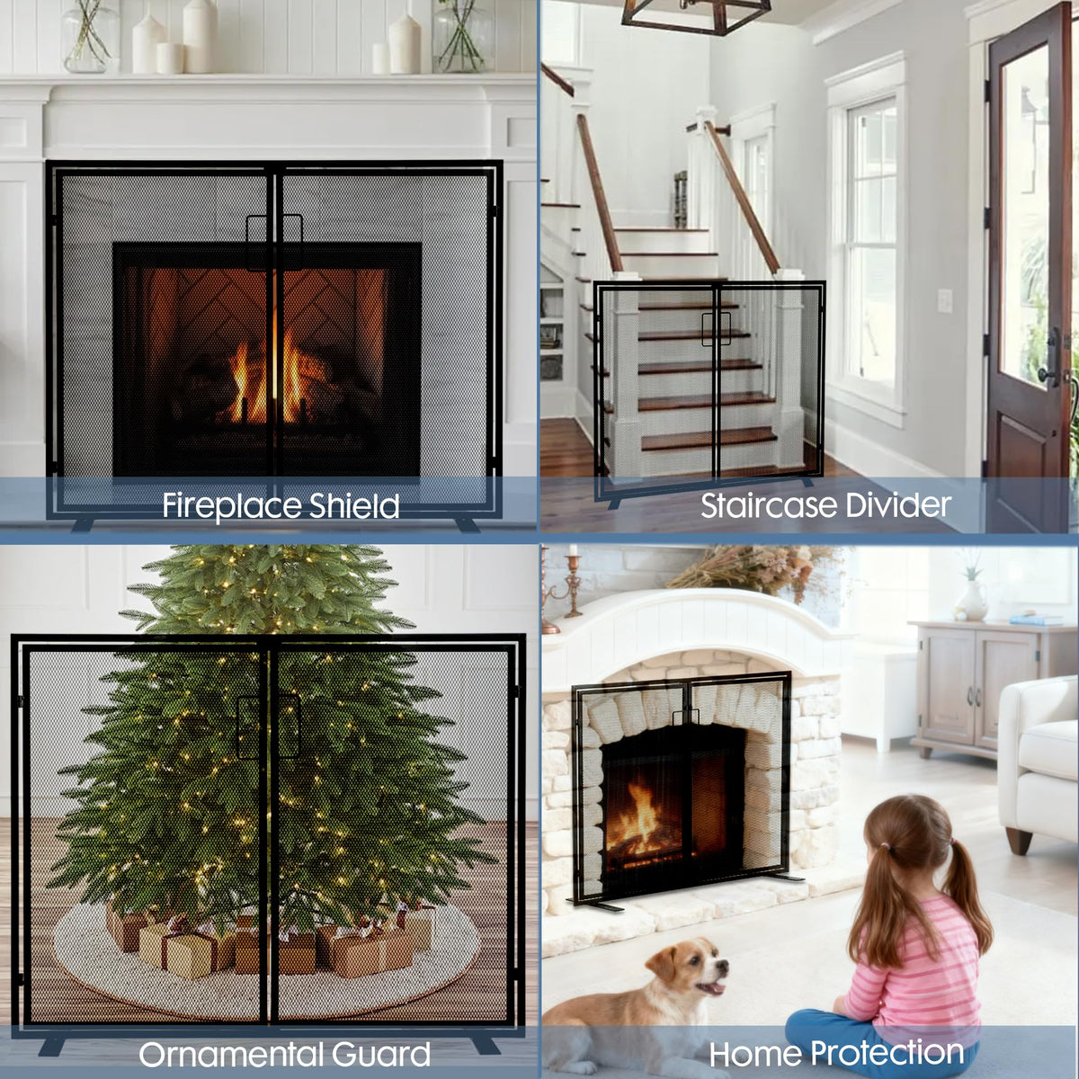 Black 2 Panel Fireplace Screen with Hinged Doors D6510