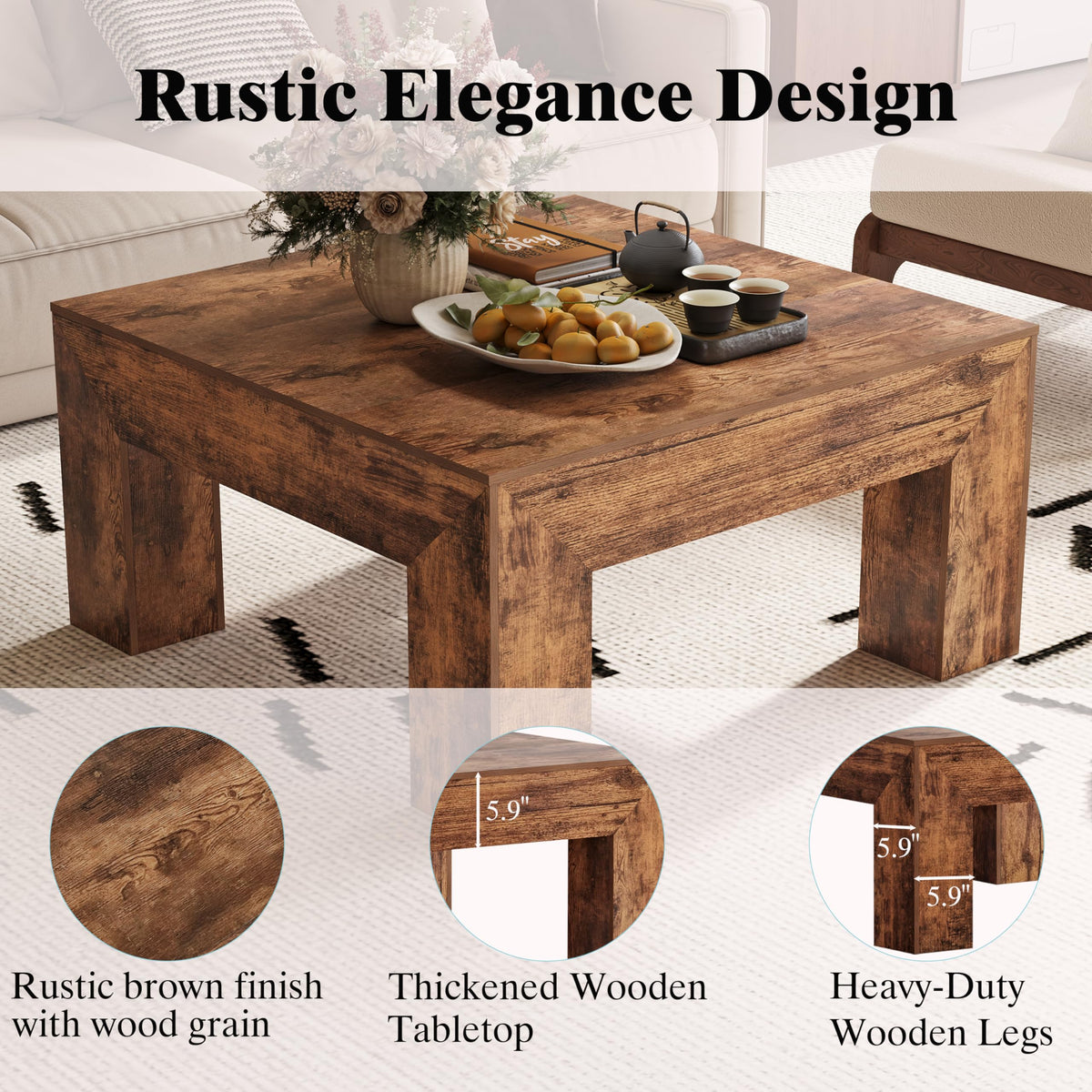 35" Wooden Square Coffee Table G262
