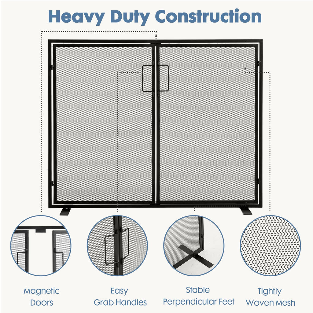 Black 2 Panel Fireplace Screen with Hinged Doors D6510