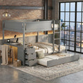 Gray Wood Full Over Full Bunk Bed with Twin Trundle I886