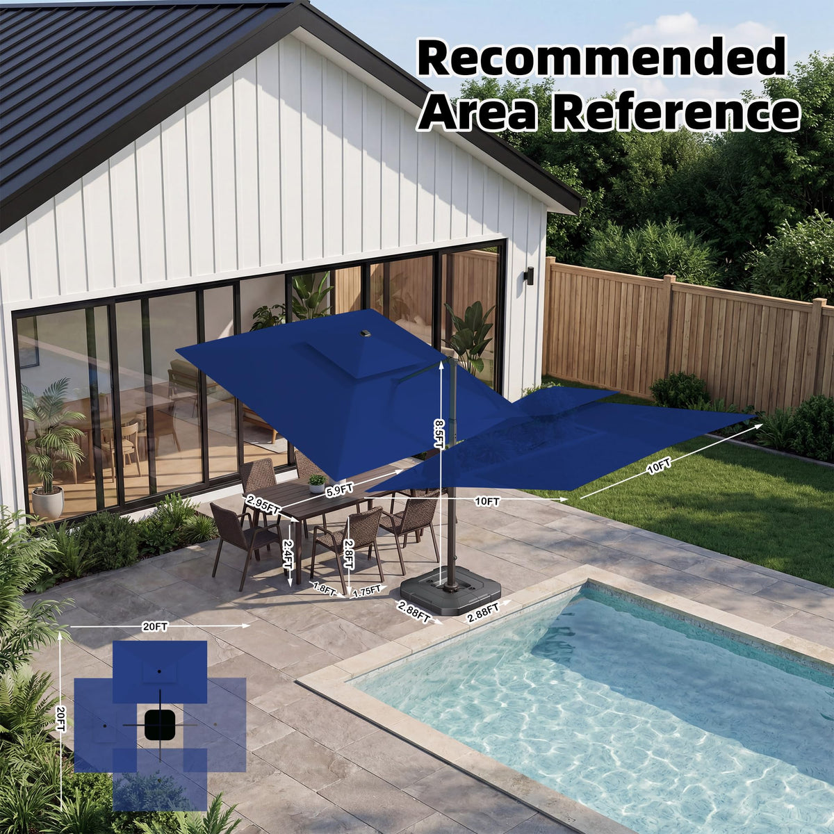 10x10 FT Cantilever Patio Umbrella with Base & LED P2420
