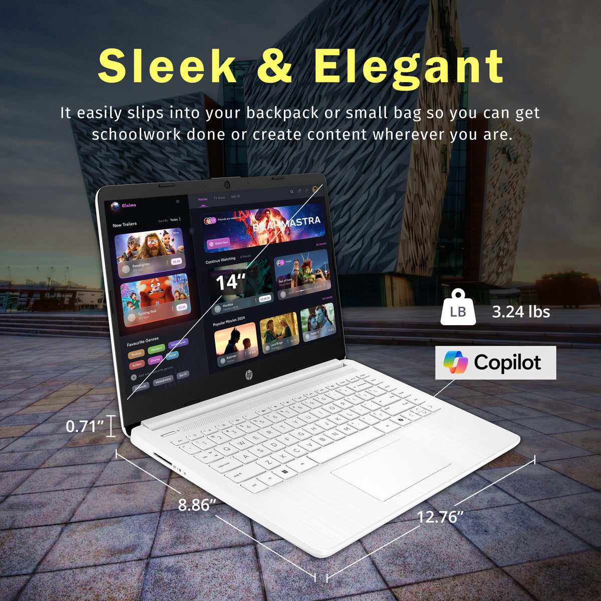 14" HD Laptop, Intel Celeron N4500, 4GB DDR4 RAM, 64GB eMMC, White Z72645
