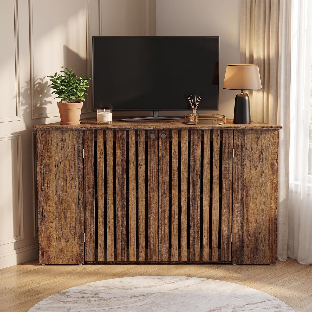 53" Farmhouse Corner TV Stand with Storage O3393